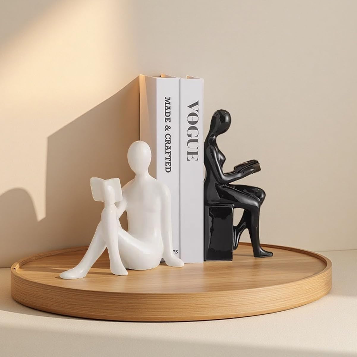 Modern Ceramic Bookends – Minimalist Black & White Figurines, Set of 2