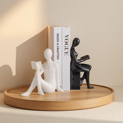 Modern Ceramic Bookends – Minimalist Black & White Figurines, Set of 2