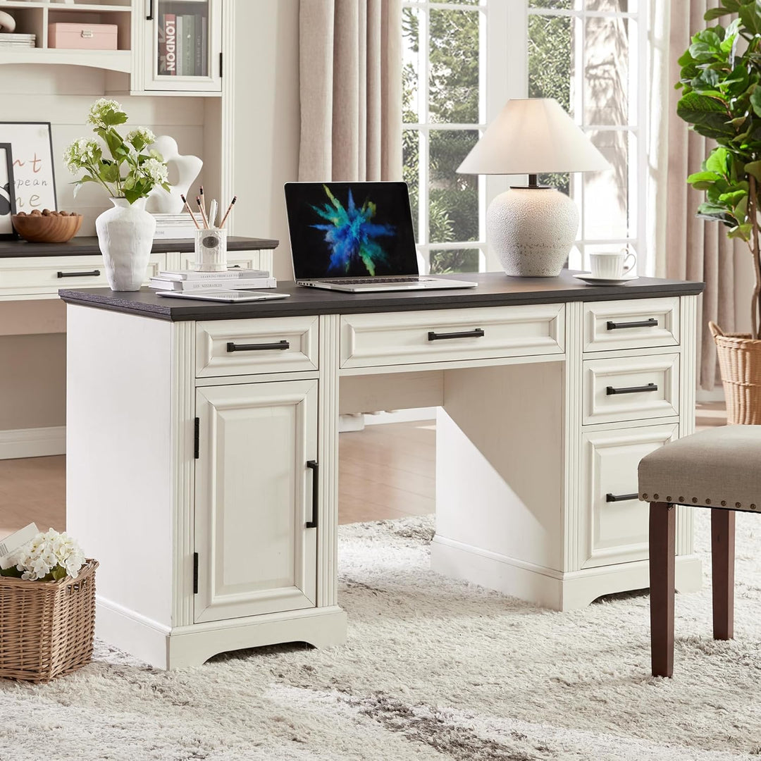 Off-White 58" Executive Desk – Farmhouse Office