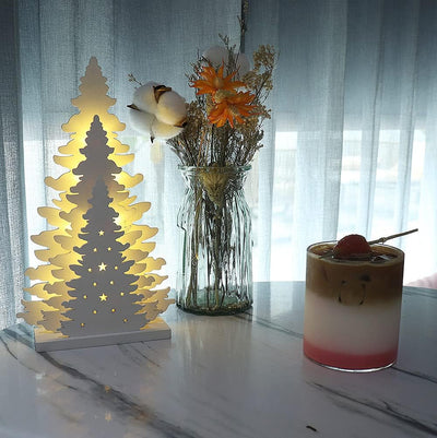 Wooden Christmas Tree Tabletop Decor, LED Wood Craft Christmas Trees Light 2AA Battery Powered 10 Inch for Xmas Home Decorations(Indoor)