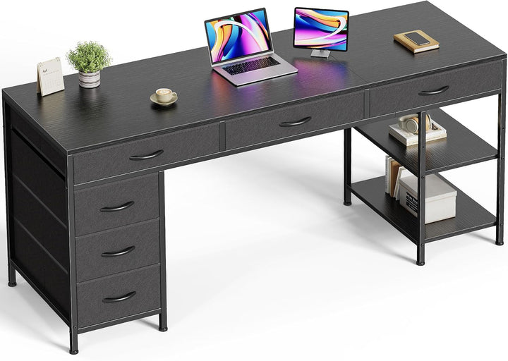 47" Gray Computer Desk with 6 Drawers & Shelves