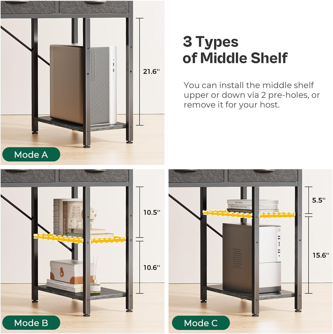 47" Gray Computer Desk with 6 Drawers & Shelves