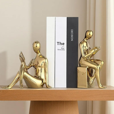 Modern Ceramic Bookends – Minimalist Black & White Figurines, Set of 2