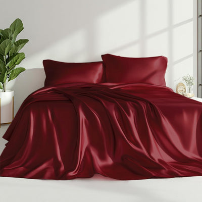 Queen Satin Sheet Set – 4 Pc Pink Silky Bedding