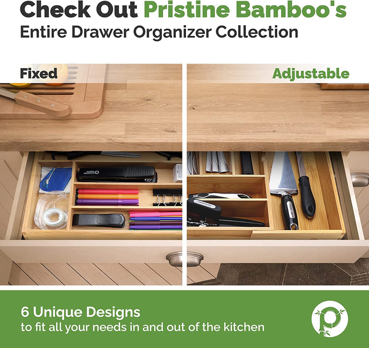 Expandable Bamboo Drawer Organizer for Kitchen & Office – 10 Adjustable Compartments, Fits 13"–22" Wide Drawers