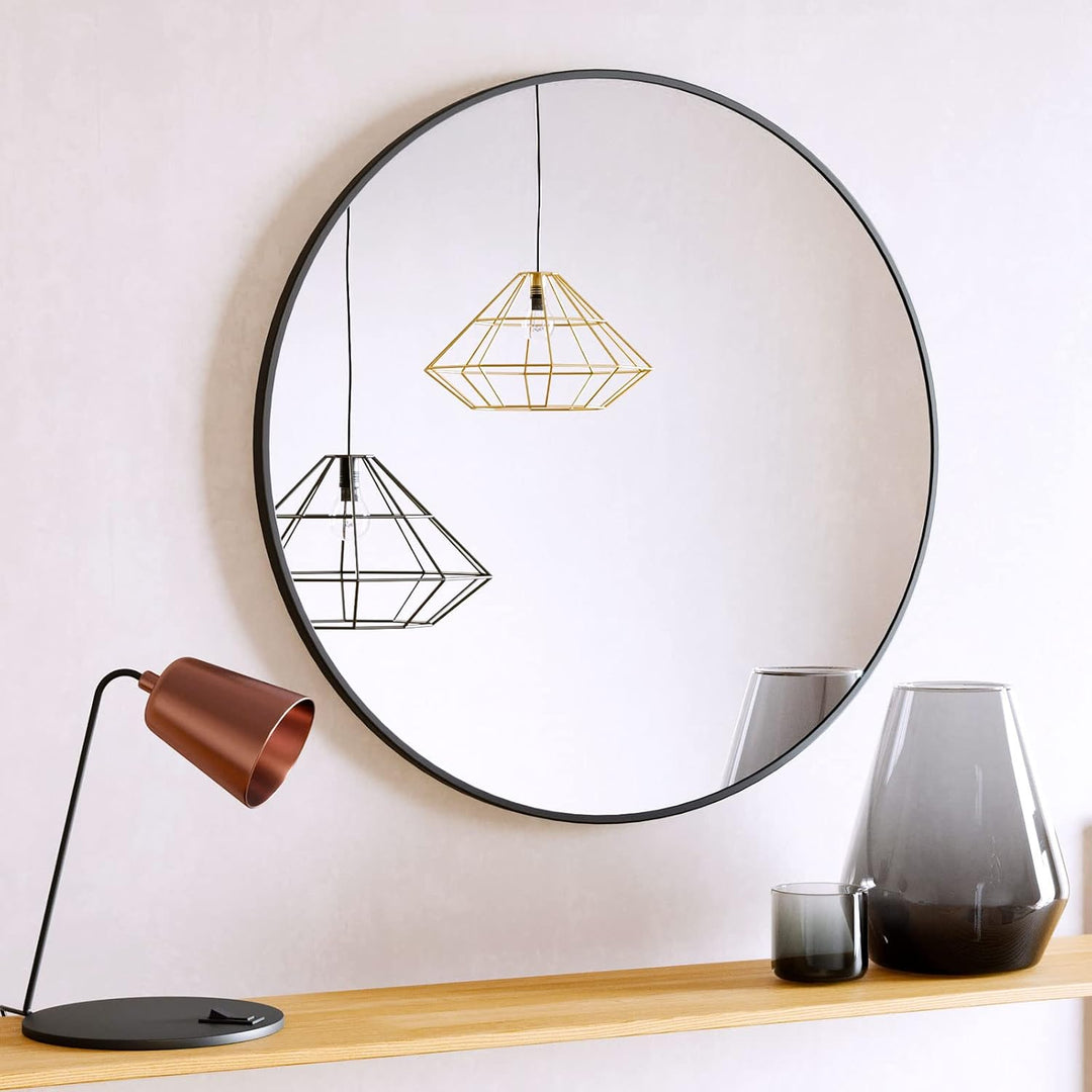 Modern Round Wall Mirror with Metal Frame – Minimalist Design for Bathroom, Living Room or Entryway