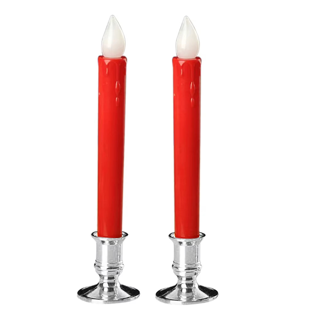 2 Set Wedding LED Candles Pillar Tea Light Church Candles Stand Flameless Votive Long Candles for Home Cafe Bar Decor