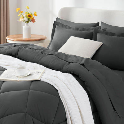 King Size Comforter Set – 7 Piece Dark Grey