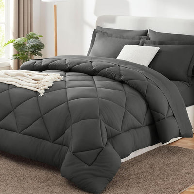 King Size Comforter Set – 7 Piece Dark Grey