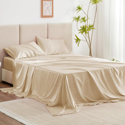 Queen Satin Sheet Set – 4 Pc Pink Silky Bedding