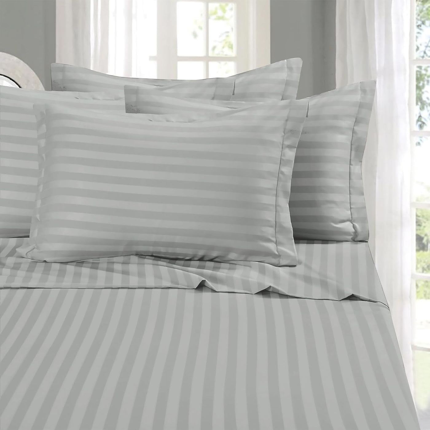 King 6-Pc Damask Stripe Sheet Set – Burgundy