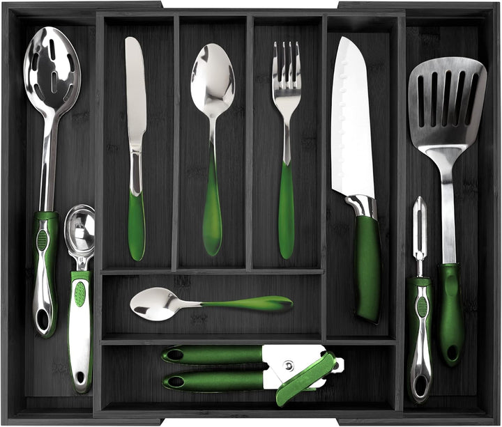 Expandable Bamboo Drawer Organizer for Kitchen & Office – 10 Adjustable Compartments, Fits 13"–22" Wide Drawers