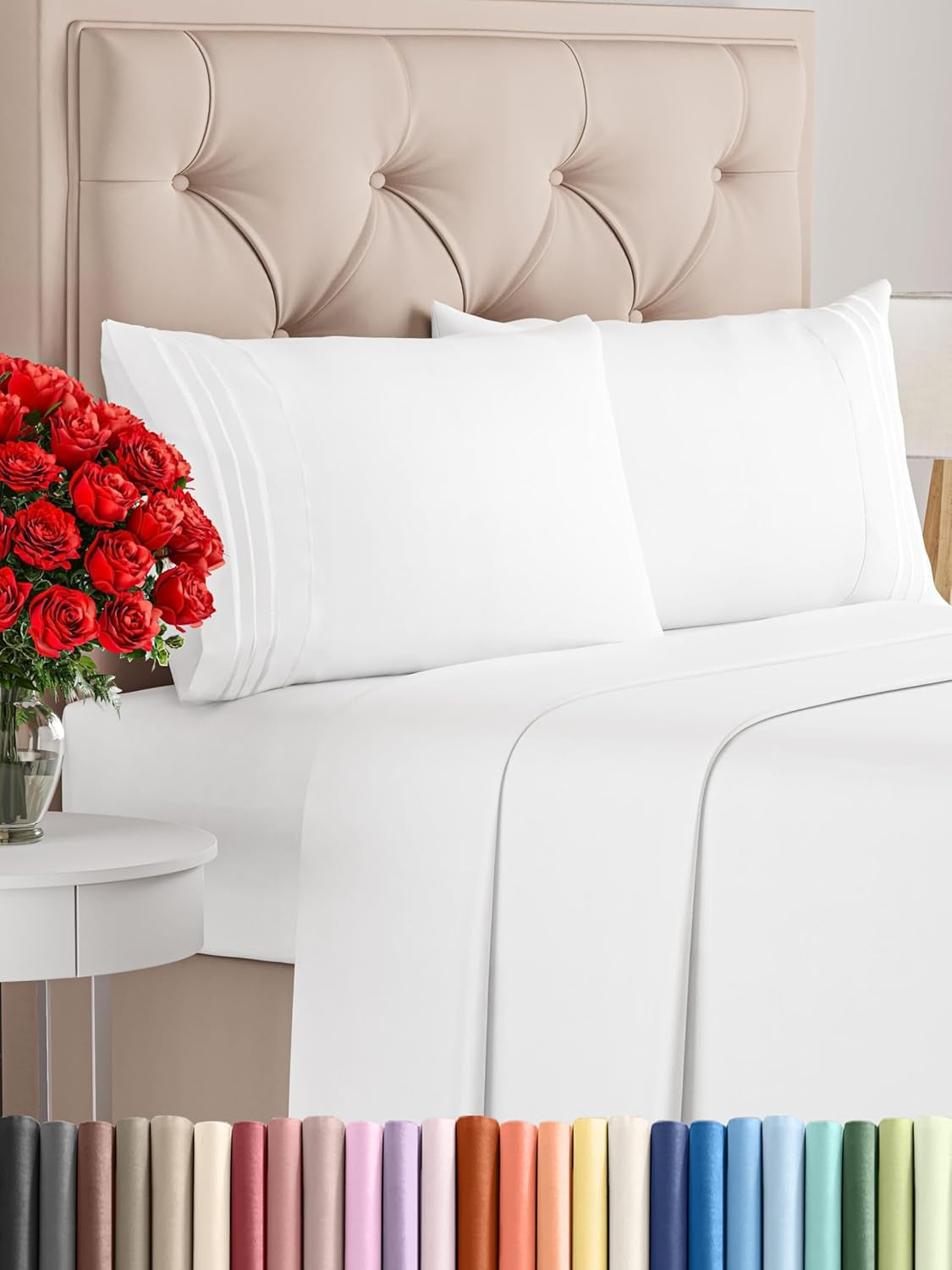 Queen 4-Pc White Sheet Set – Soft, Cooling, Luxury
