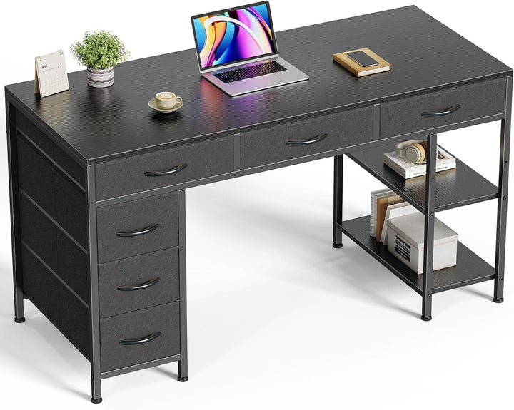 47" Gray Computer Desk with 6 Drawers & Shelves
