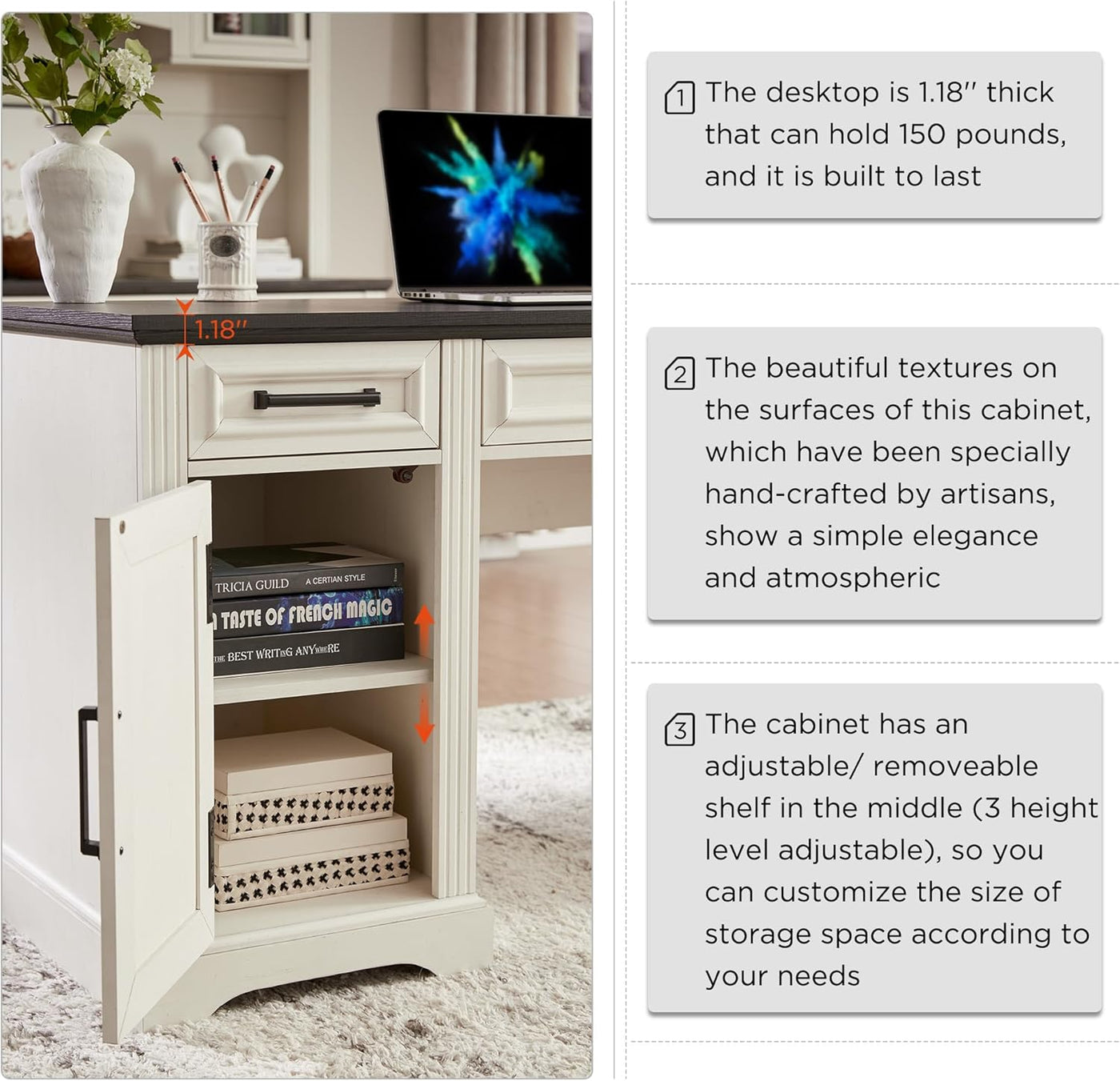 Off-White 58" Executive Desk – Farmhouse Office