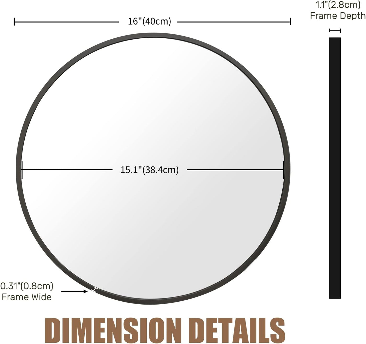 Modern Round Wall Mirror with Metal Frame – Minimalist Design for Bathroom, Living Room or Entryway