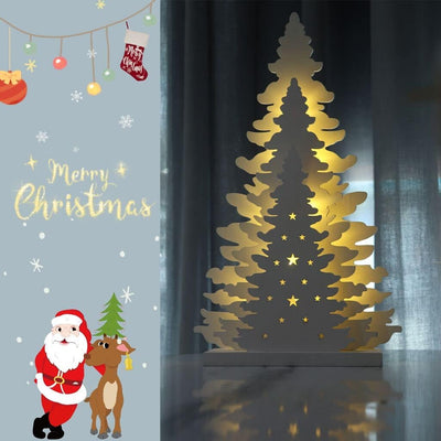 Wooden Christmas Tree Tabletop Decor, LED Wood Craft Christmas Trees Light 2AA Battery Powered 10 Inch for Xmas Home Decorations(Indoor)