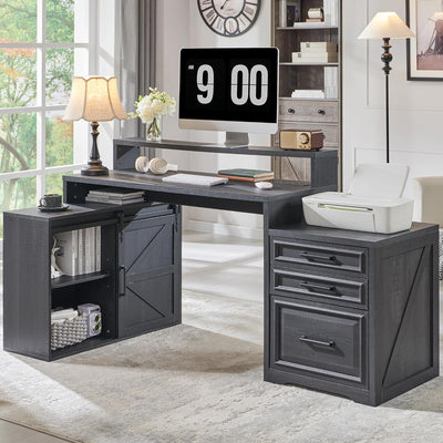 67" Off White Farmhouse Computer Desk with File