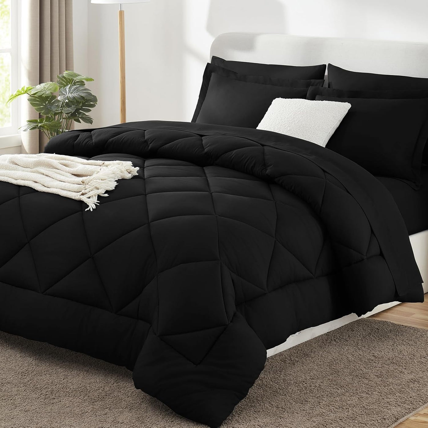 King Size Comforter Set – 7 Piece Dark Grey