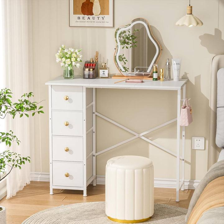 White 35" Writing Desk – Small Desk w/ Storage