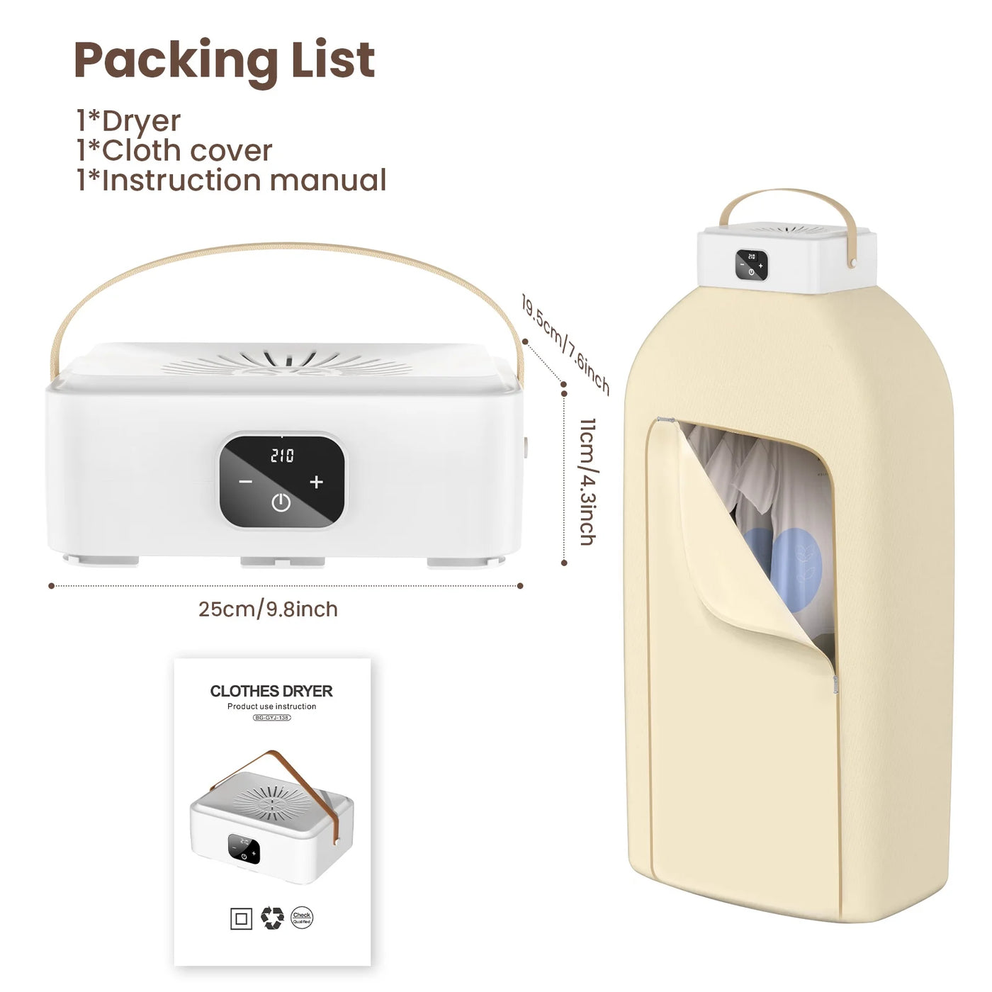 Portable Clothes Dryer, Foldable Electric Mini Drying Machine with Dry Bag and Remote Control