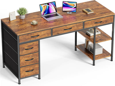 47" Gray Computer Desk with 6 Drawers & Shelves