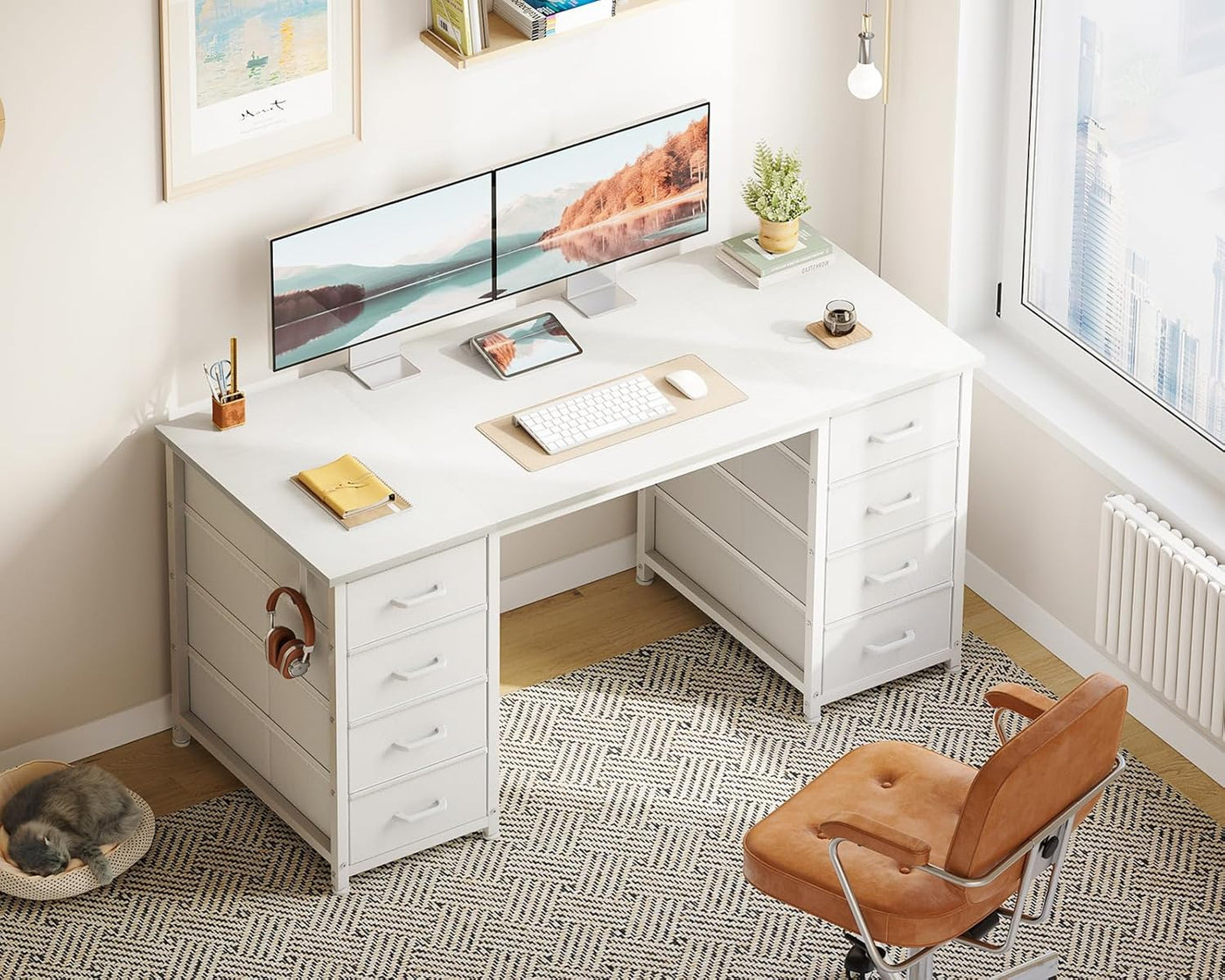 White 48" Computer Desk – Modern Desk w/ Storage