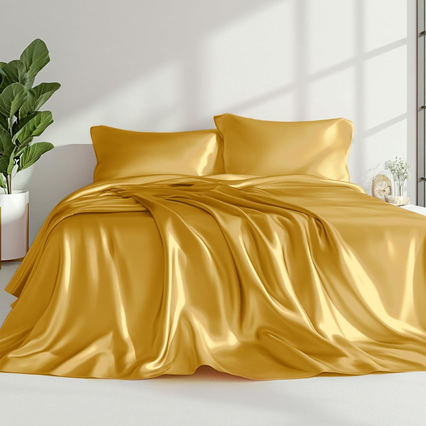 Queen Satin Sheet Set – 4 Pc Pink Silky Bedding