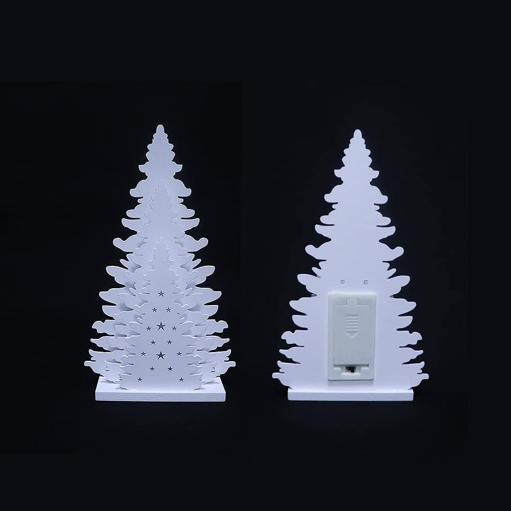Wooden Christmas Tree Tabletop Decor, LED Wood Craft Christmas Trees Light 2AA Battery Powered 10 Inch for Xmas Home Decorations(Indoor)