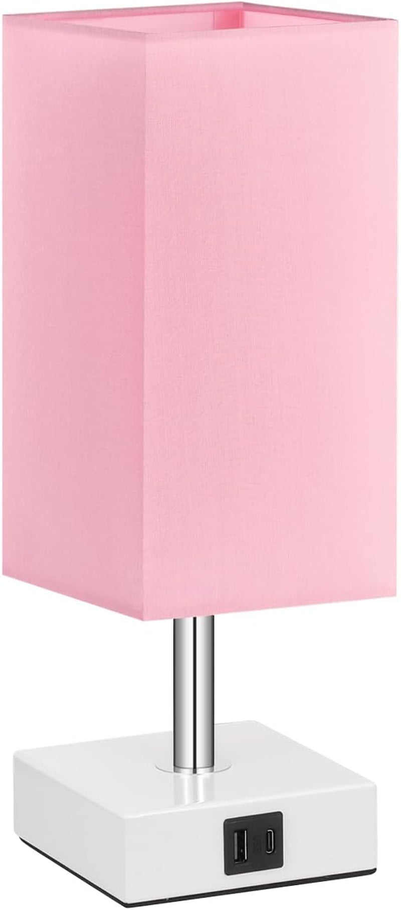 Touch Control Table Lamp with USB A+C Ports – 3-Level Dimmable Bedside Lamp with LED Bulb, Pink Shade & White Base, for Girls’ Room, Bedroom, Office