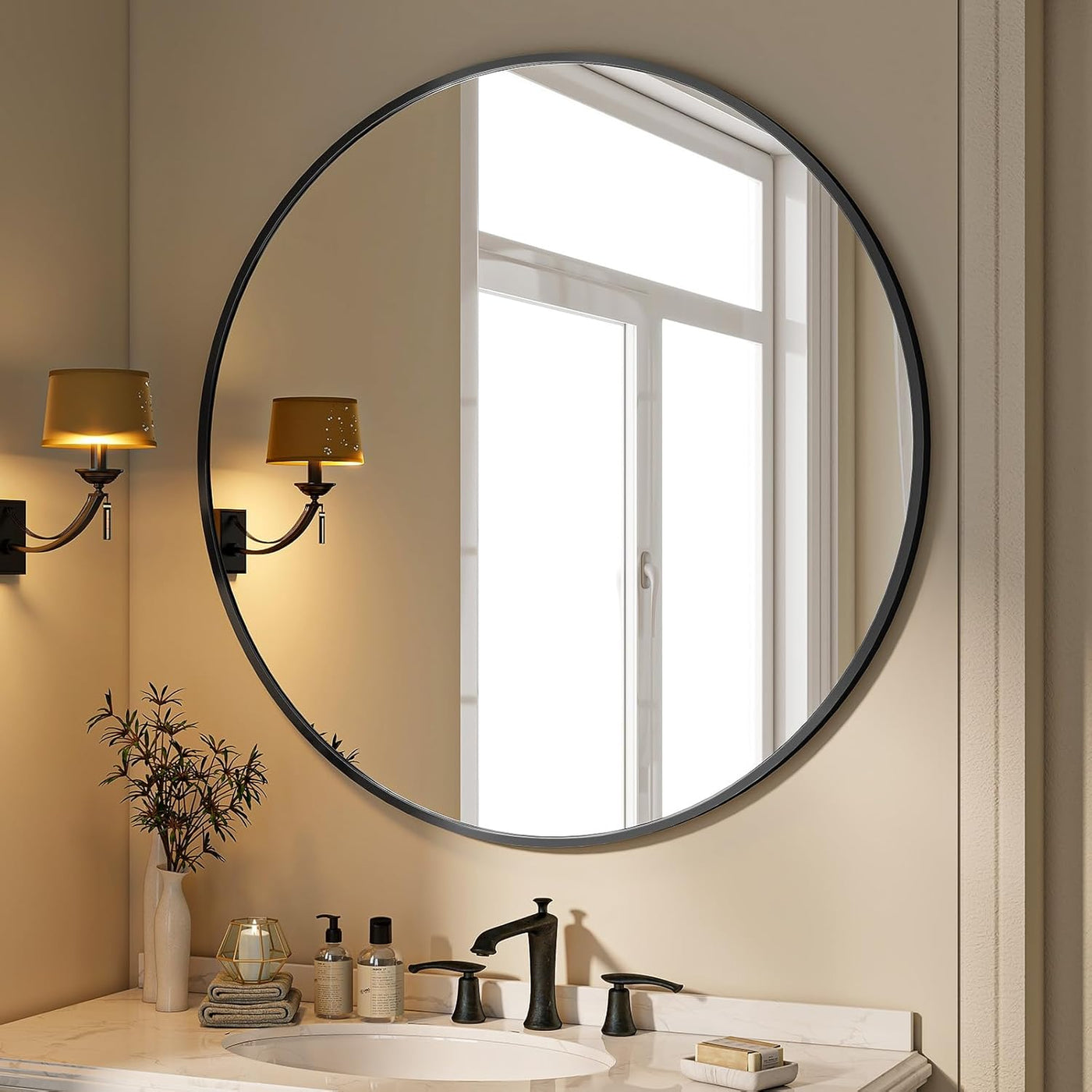 Modern Round Wall Mirror with Metal Frame – Minimalist Design for Bathroom, Living Room or Entryway