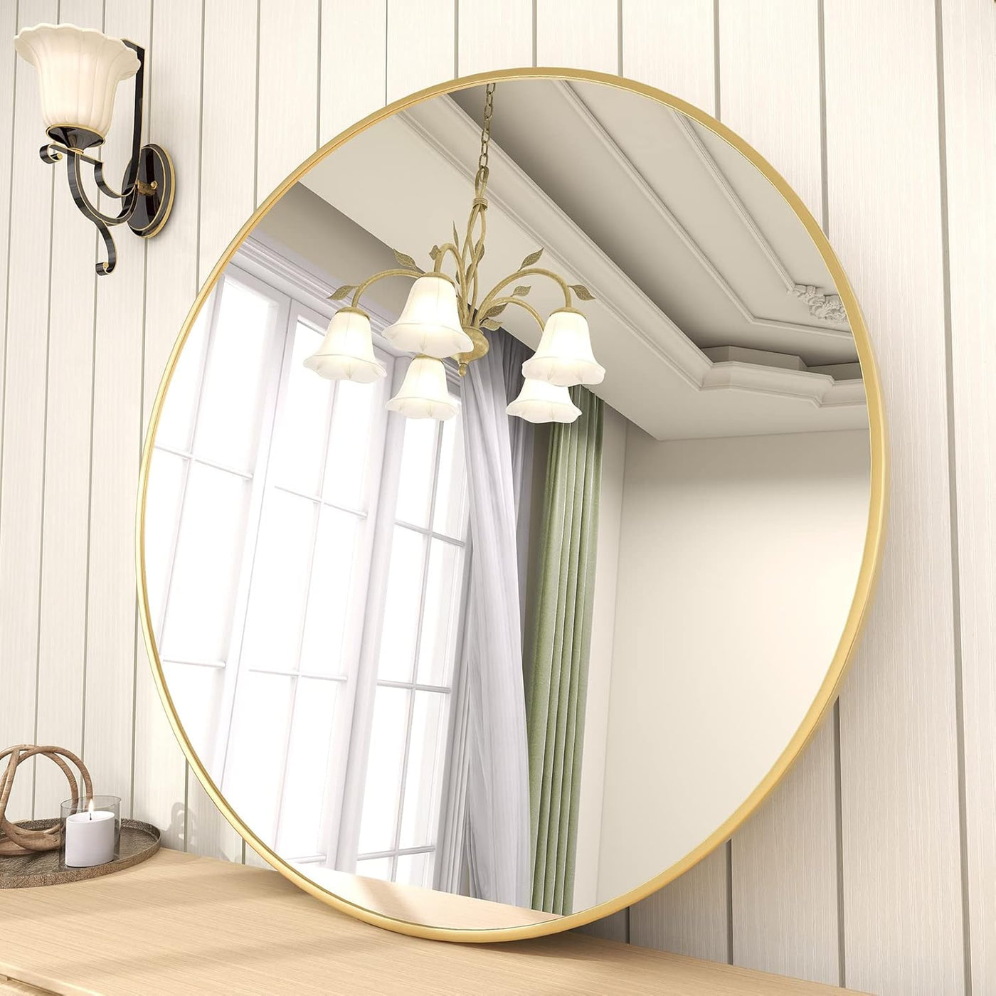 Modern Round Wall Mirror with Metal Frame – Minimalist Design for Bathroom, Living Room or Entryway