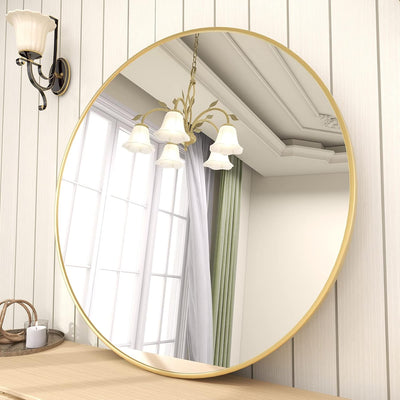 Modern Round Wall Mirror with Metal Frame – Minimalist Design for Bathroom, Living Room or Entryway
