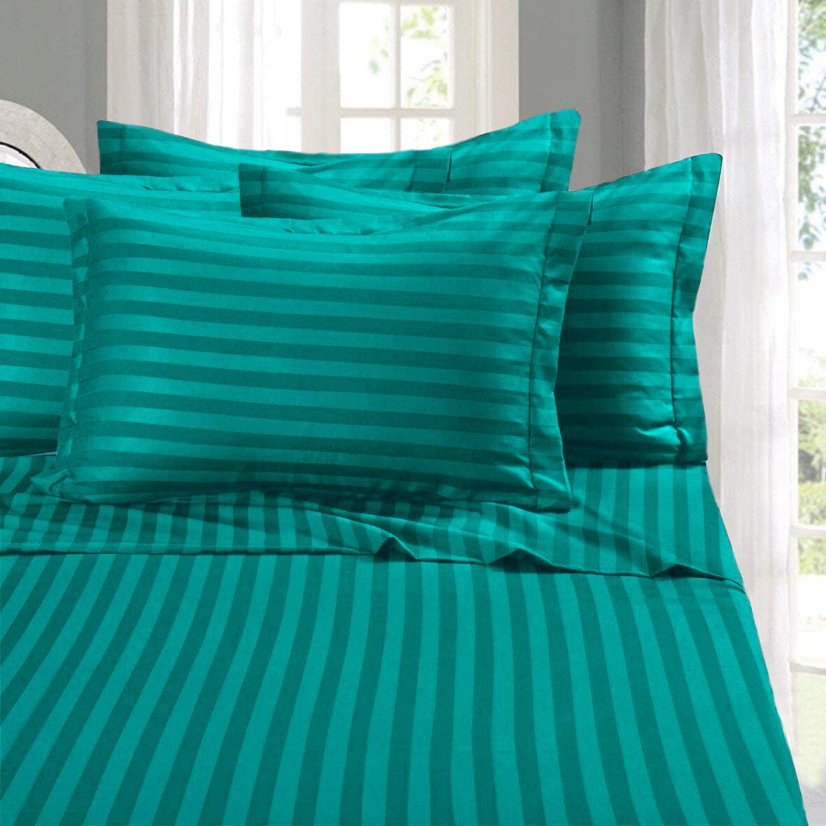King 6-Pc Damask Stripe Sheet Set – Burgundy