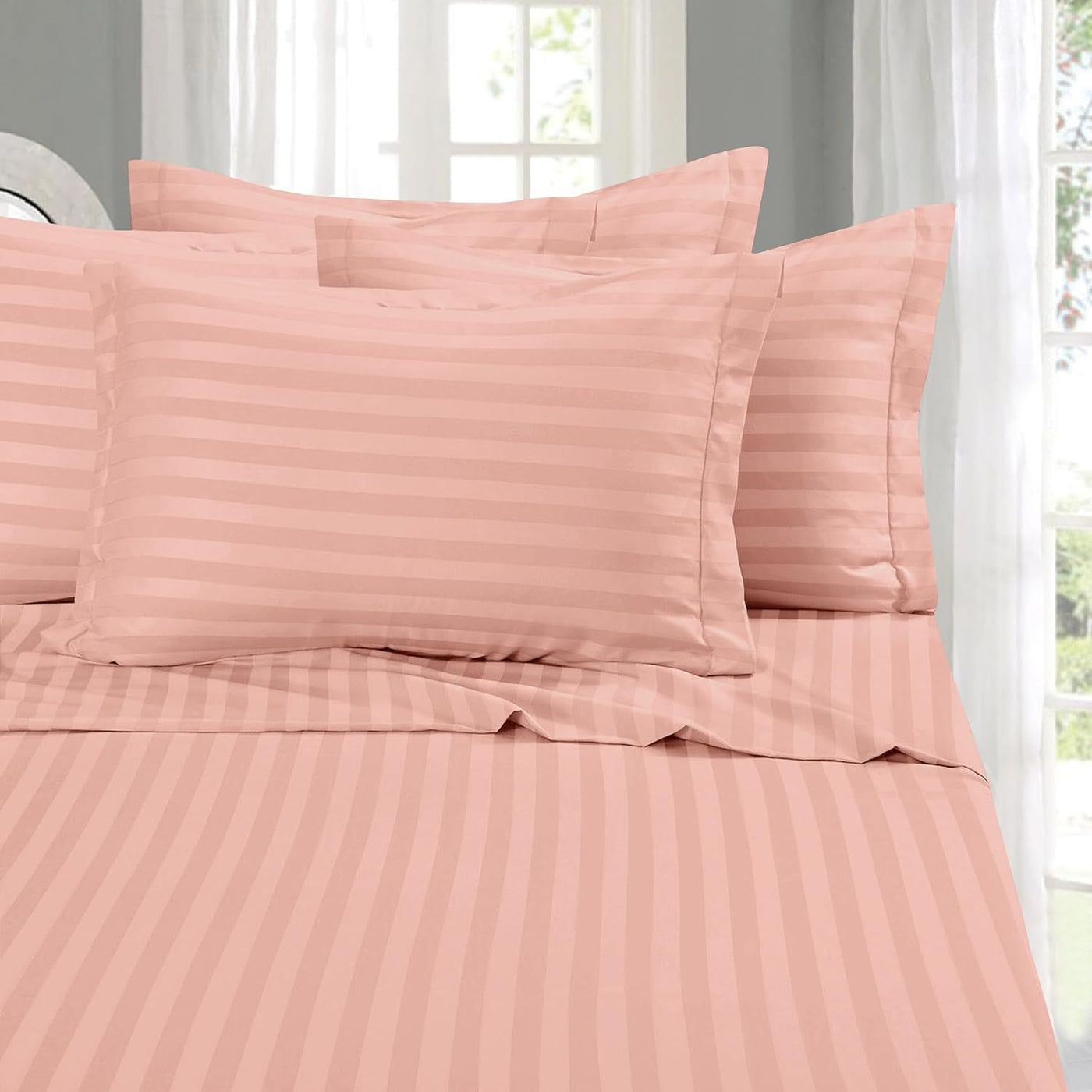 King 6-Pc Damask Stripe Sheet Set – Burgundy