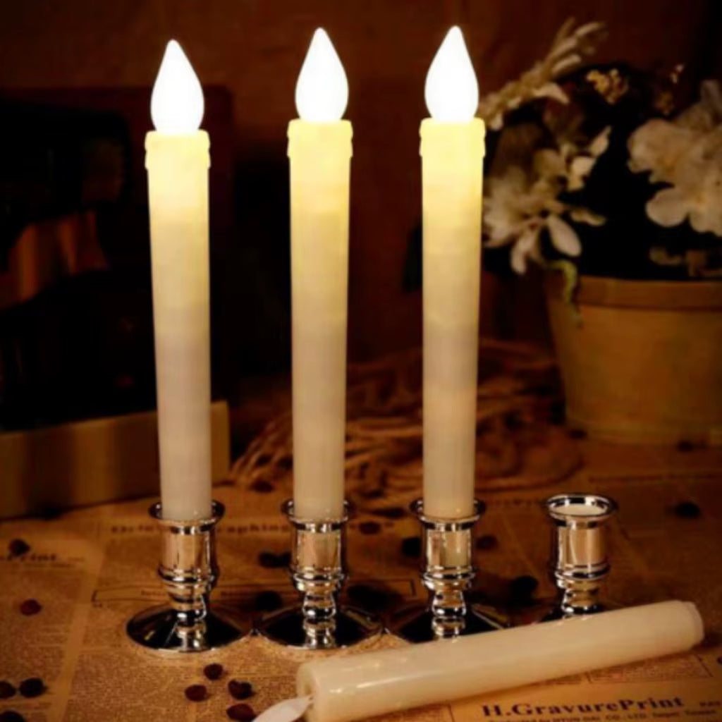 2 Set Wedding LED Candles Pillar Tea Light Church Candles Stand Flameless Votive Long Candles for Home Cafe Bar Decor