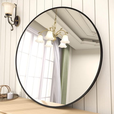 Modern Round Wall Mirror with Metal Frame – Minimalist Design for Bathroom, Living Room or Entryway