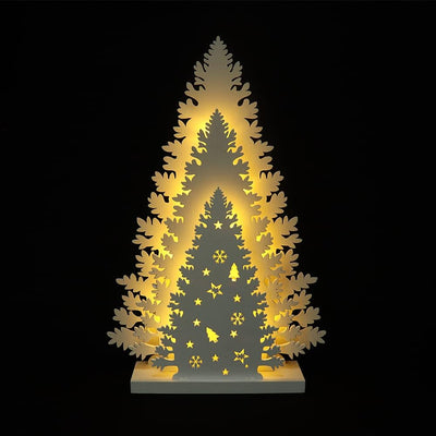 Wooden Christmas Tree Tabletop Decor, LED Wood Craft Christmas Trees Light 2AA Battery Powered 10 Inch for Xmas Home Decorations(Indoor)