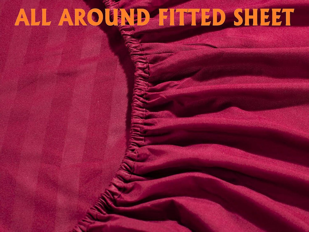 King 6-Pc Damask Stripe Sheet Set – Burgundy