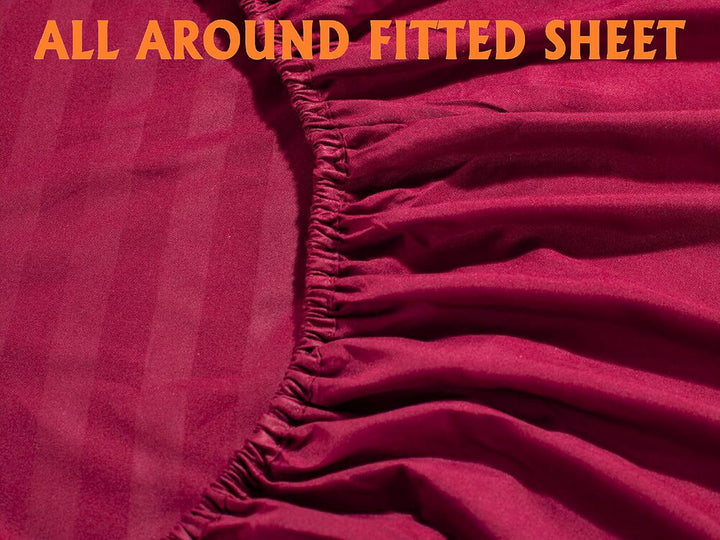 King 6-Pc Damask Stripe Sheet Set – Burgundy