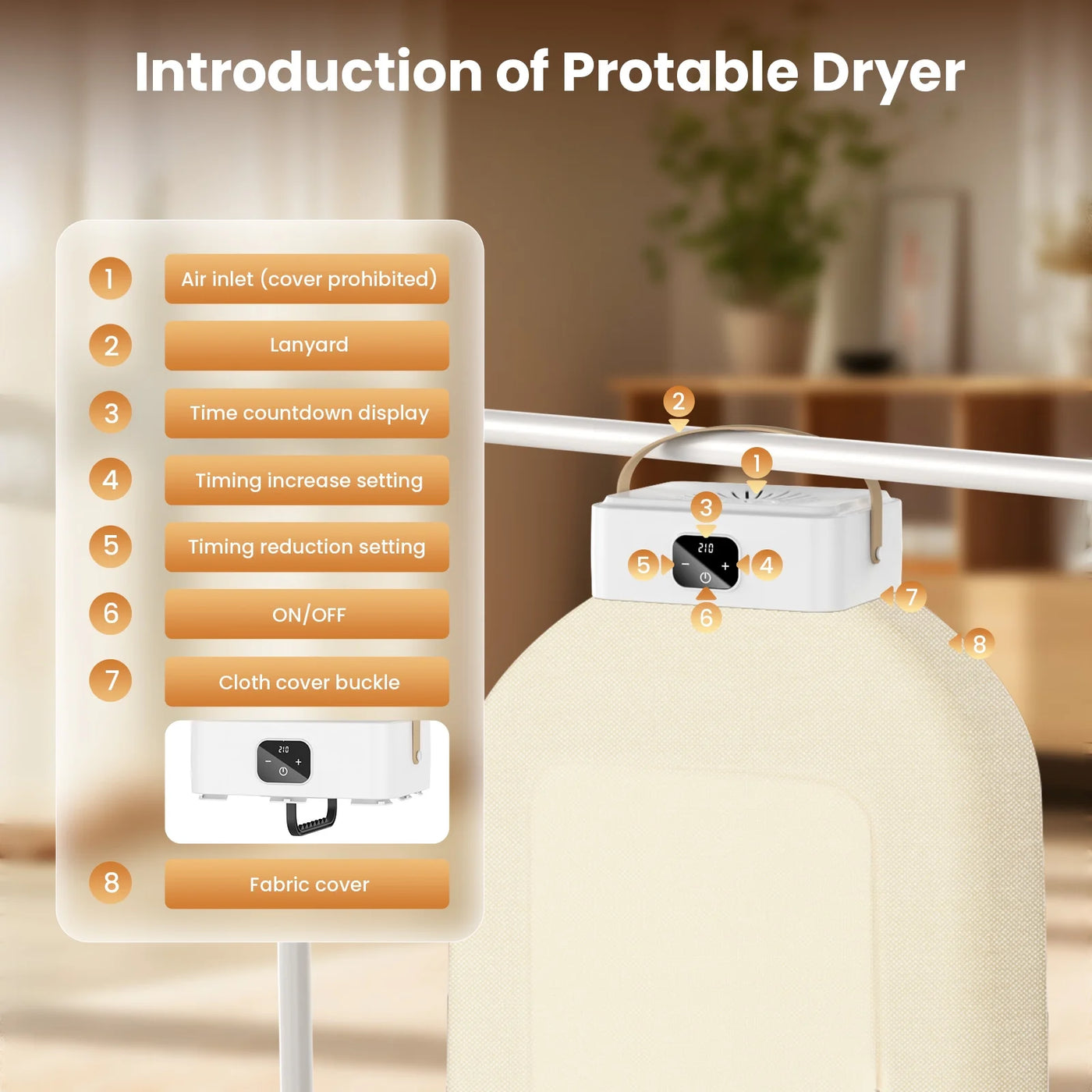 Portable Clothes Dryer, Foldable Electric Mini Drying Machine with Dry Bag and Remote Control
