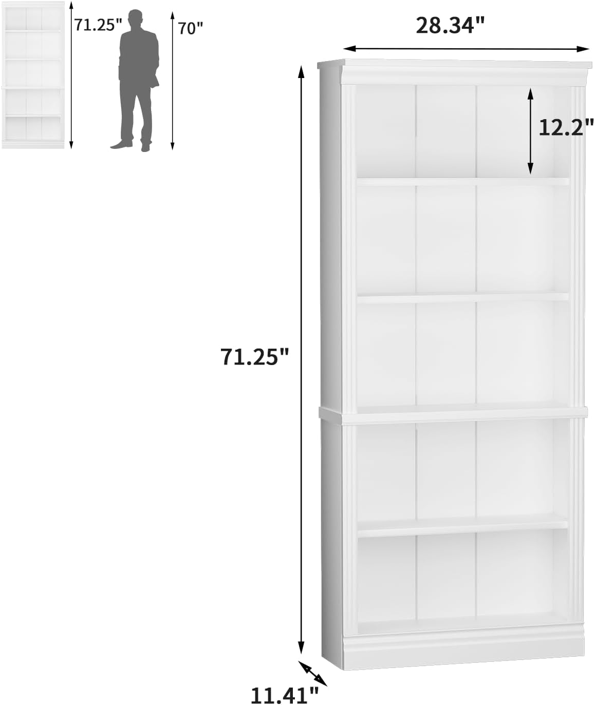 5-Shelf White Wooden Bookcase – Tall Rack