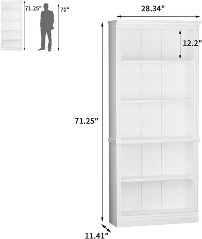 5-Shelf White Wooden Bookcase – Tall Rack