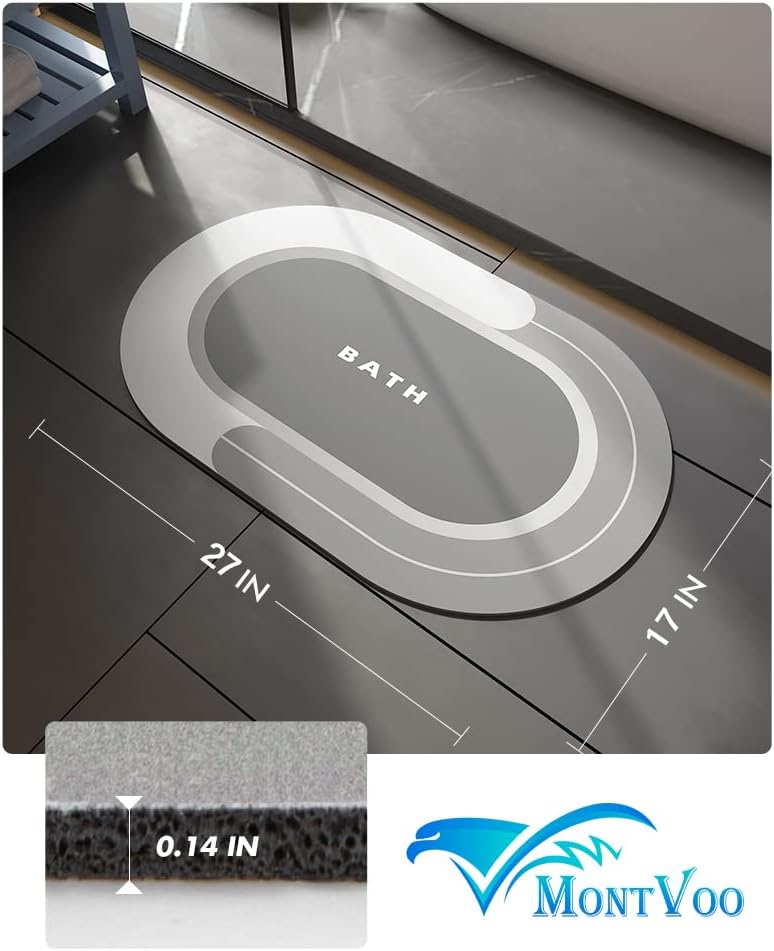 Grey Bath Mat – 17"x27" Non-Slip Quick Dry Rug