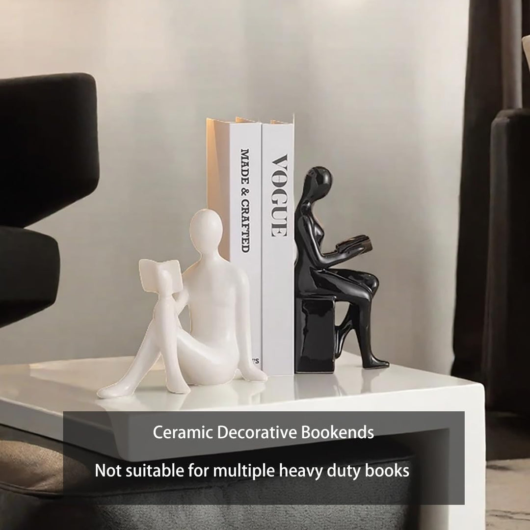 Modern Ceramic Bookends – Minimalist Black & White Figurines, Set of 2