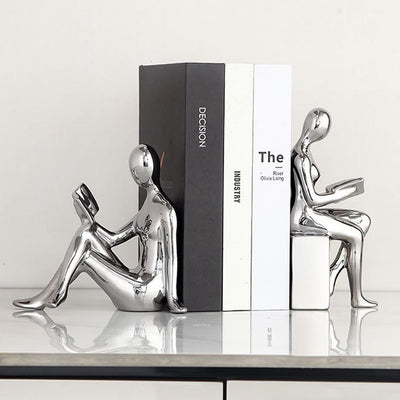 Modern Ceramic Bookends – Minimalist Black & White Figurines, Set of 2