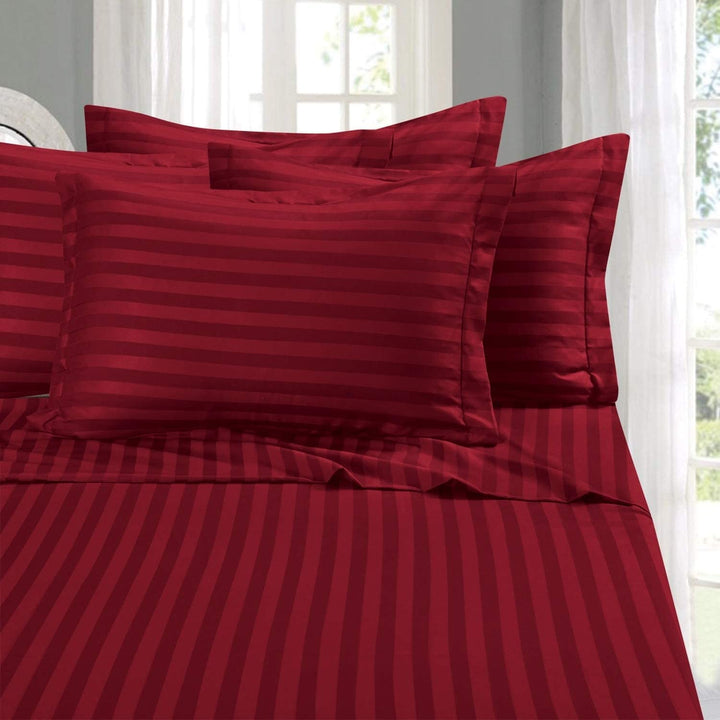 King 6-Pc Damask Stripe Sheet Set – Burgundy