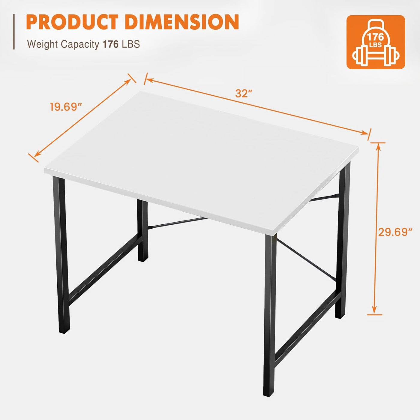 32" White Small Computer Desk with Metal Frame