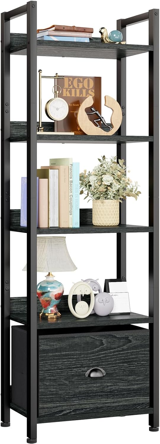 5-Tier Rustic Brown Bookshelf w/ Drawer