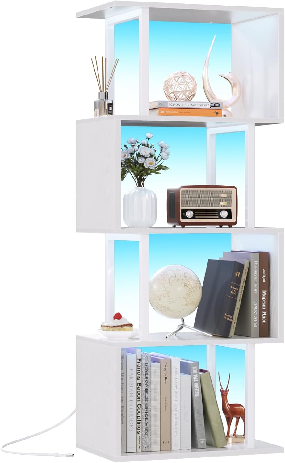 5-Tier Geometric Bookshelf w/ LED Light